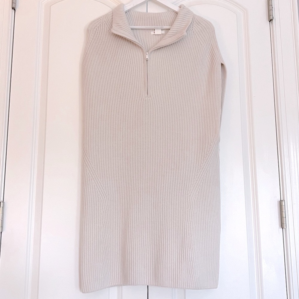 H&M Women’s 80’s 90’s Ribbed Knit Sleeveless Ivory Wool Sweater Mini Dress SZ S